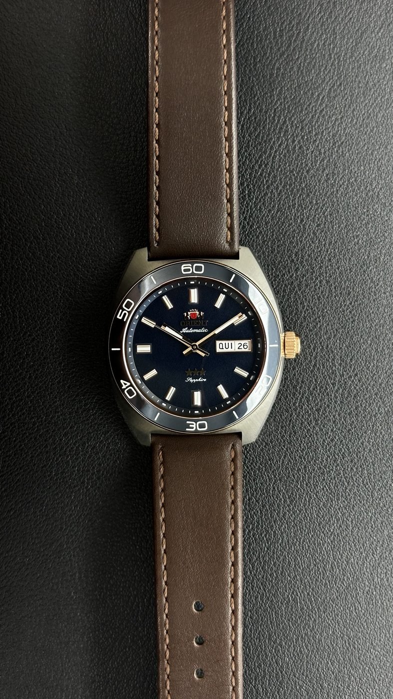 Orient Elegance 3 Estrelas Automático Azul Petróleo Couro