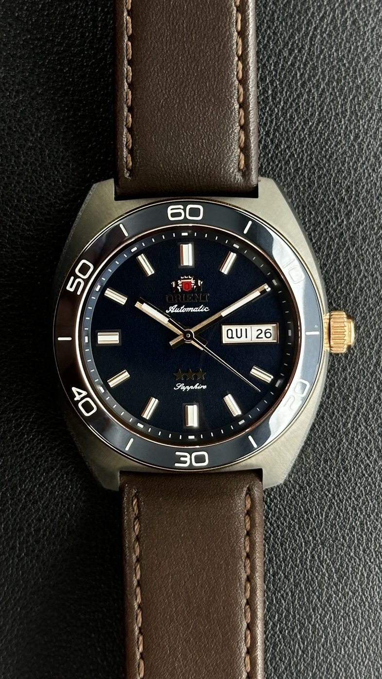 Orient Elegance 3 Estrelas Automático Azul Petróleo Couro