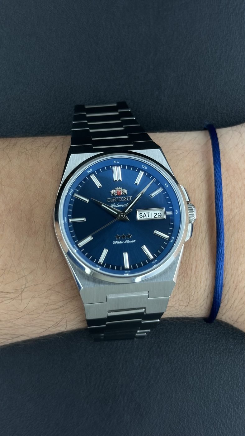 Orient Elegance 3 Estrelas Automático Azul Bracelete Integrado