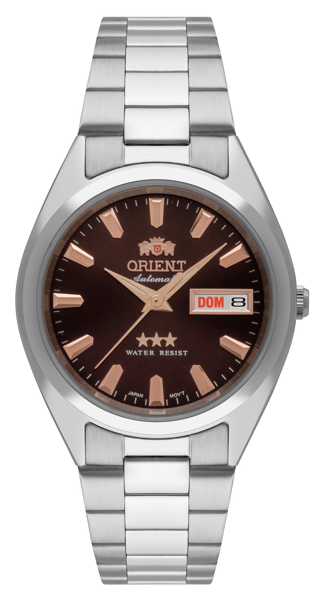 Orient 3 Estrelas Automático Marrom Calendário Duplo
