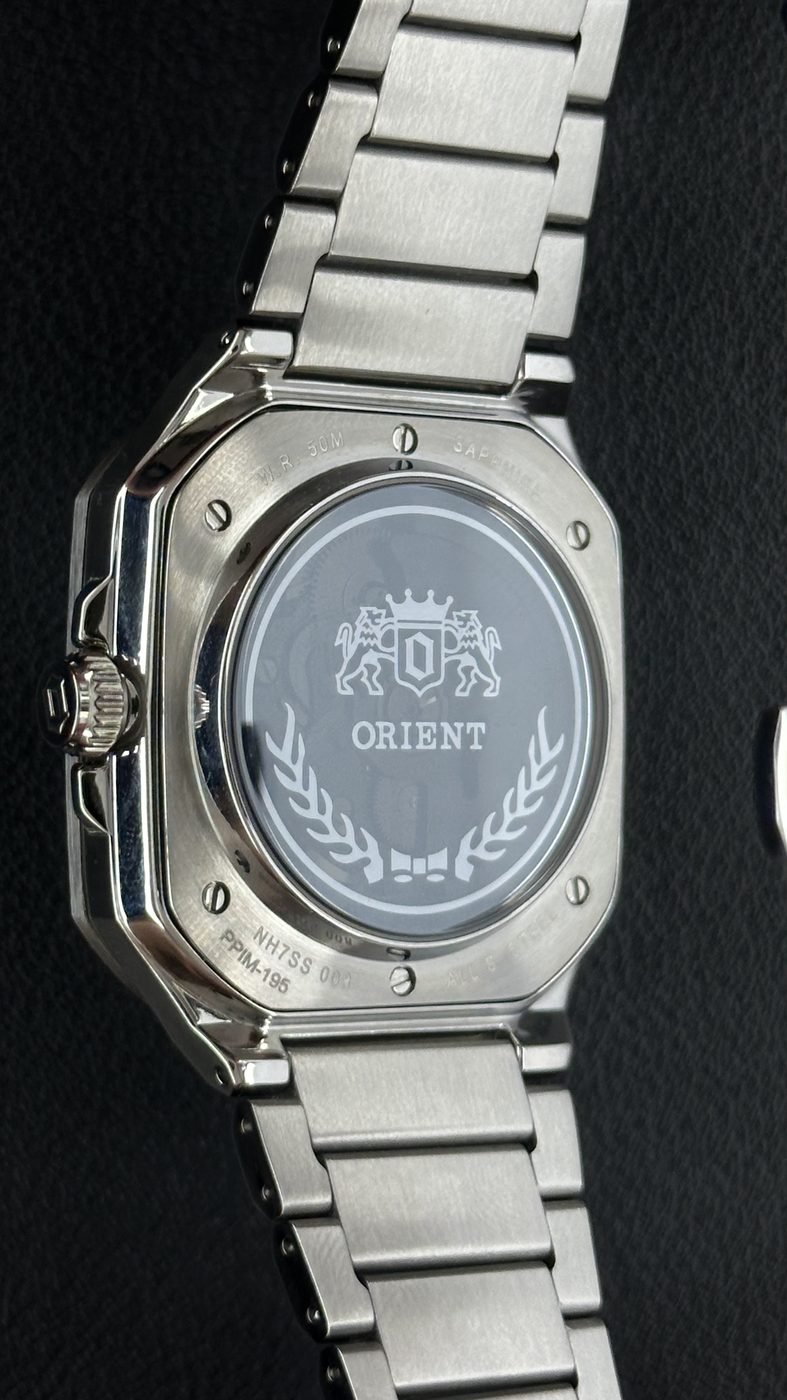 Orient Esqueleto Automático Prata/Preto Quadrado
