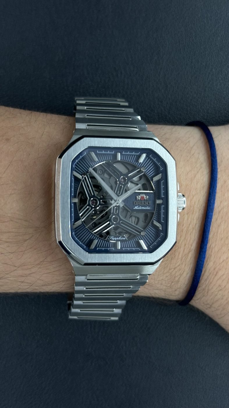 Orient Esqueleto Automático Azul Quadrado