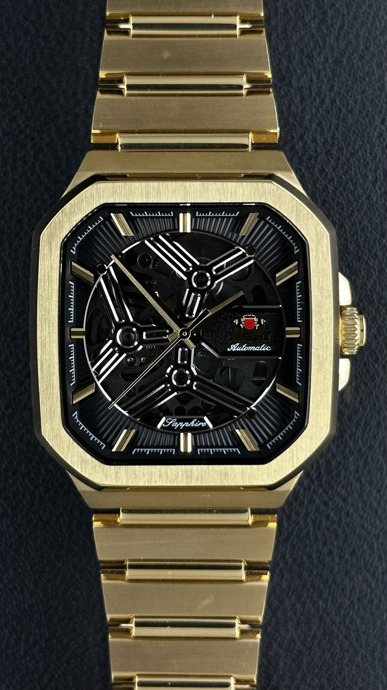 Orient Esqueleto Automático Dourado Quadrado