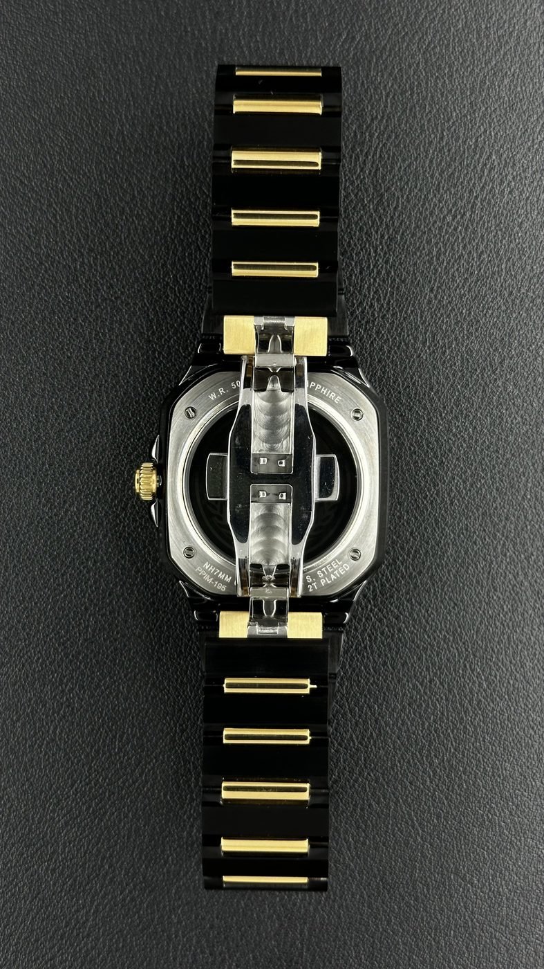 Orient Esqueleto Automático Preto e Dourado Quadrado