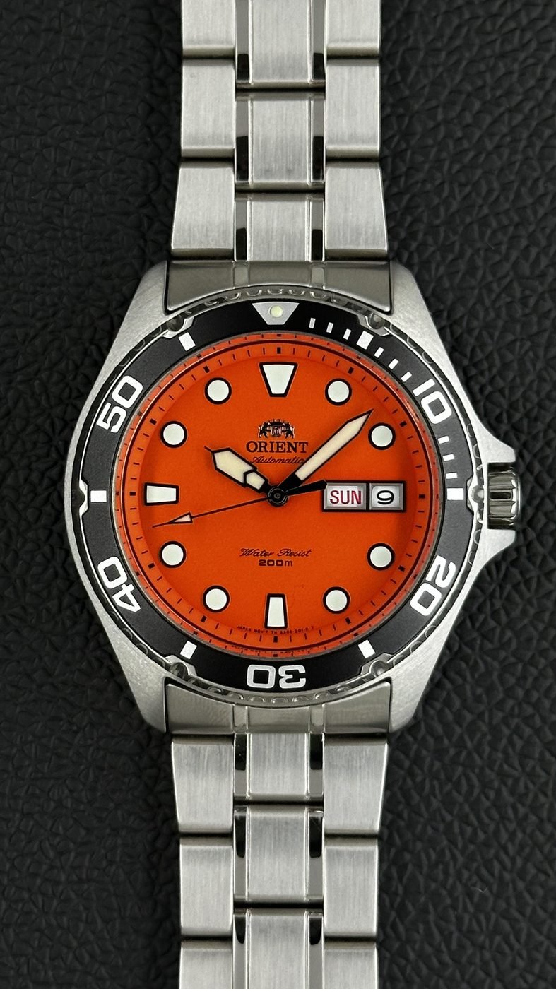 Orient Mako Ray II Automático Diver Laranja Aço 200m