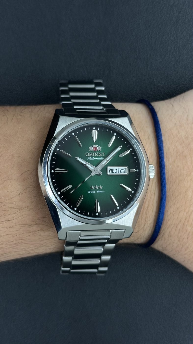 Orient 3 Estrelas Automático Verde Calendário Duplo