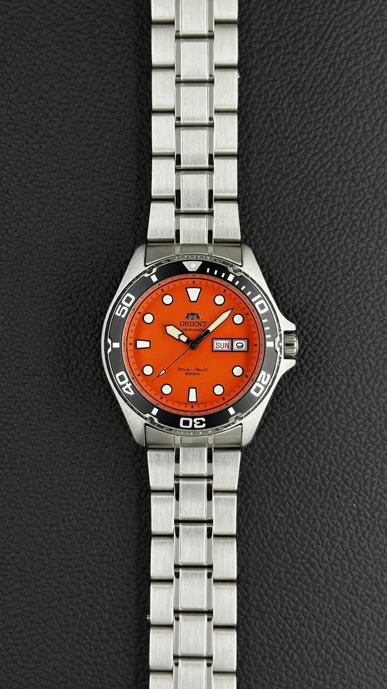 Orient Mako Ray II Automático Diver Laranja Aço 200m