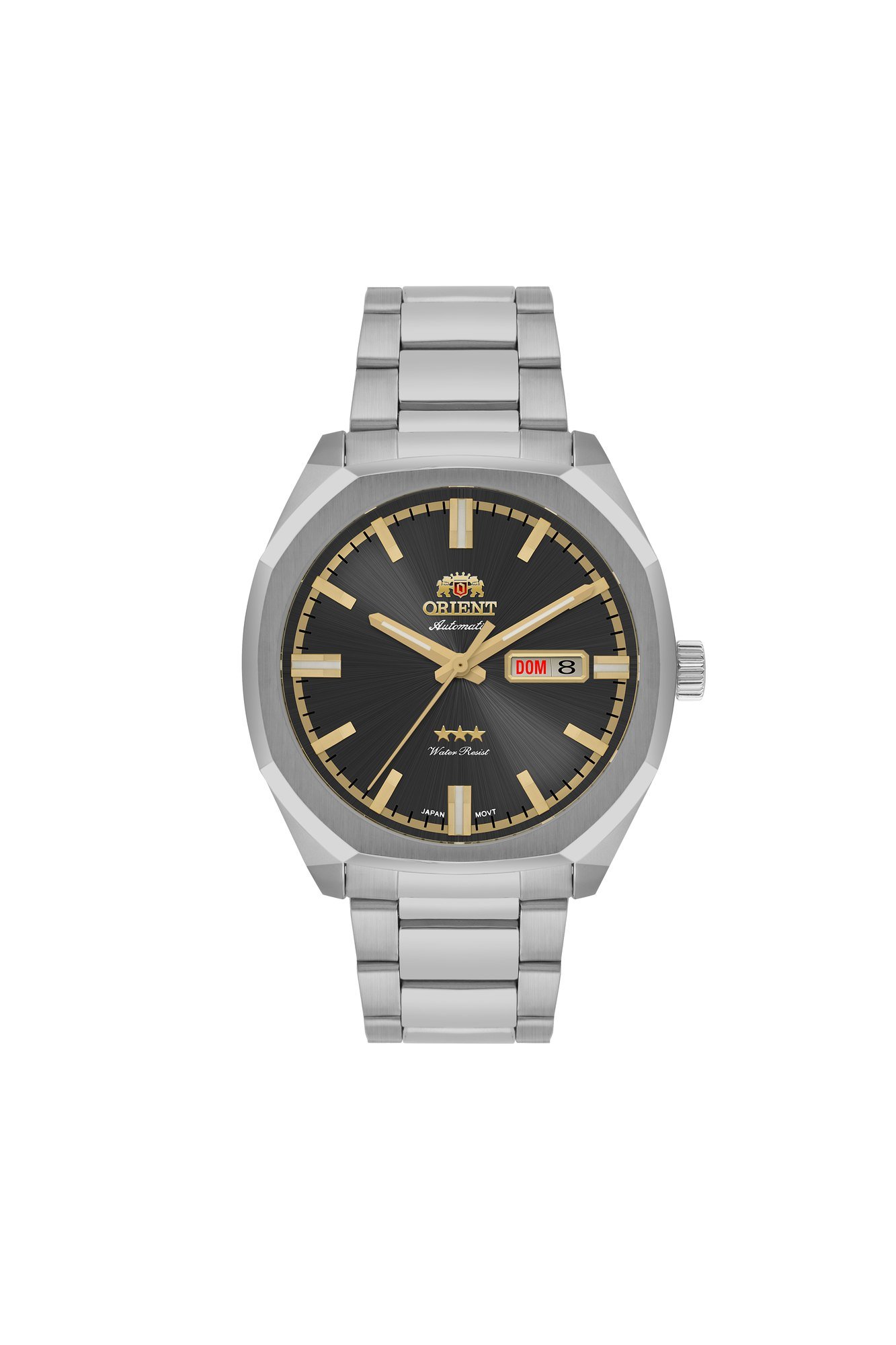 Orient 3 Estrelas Automático Preto e Dourado Calendário Duplo