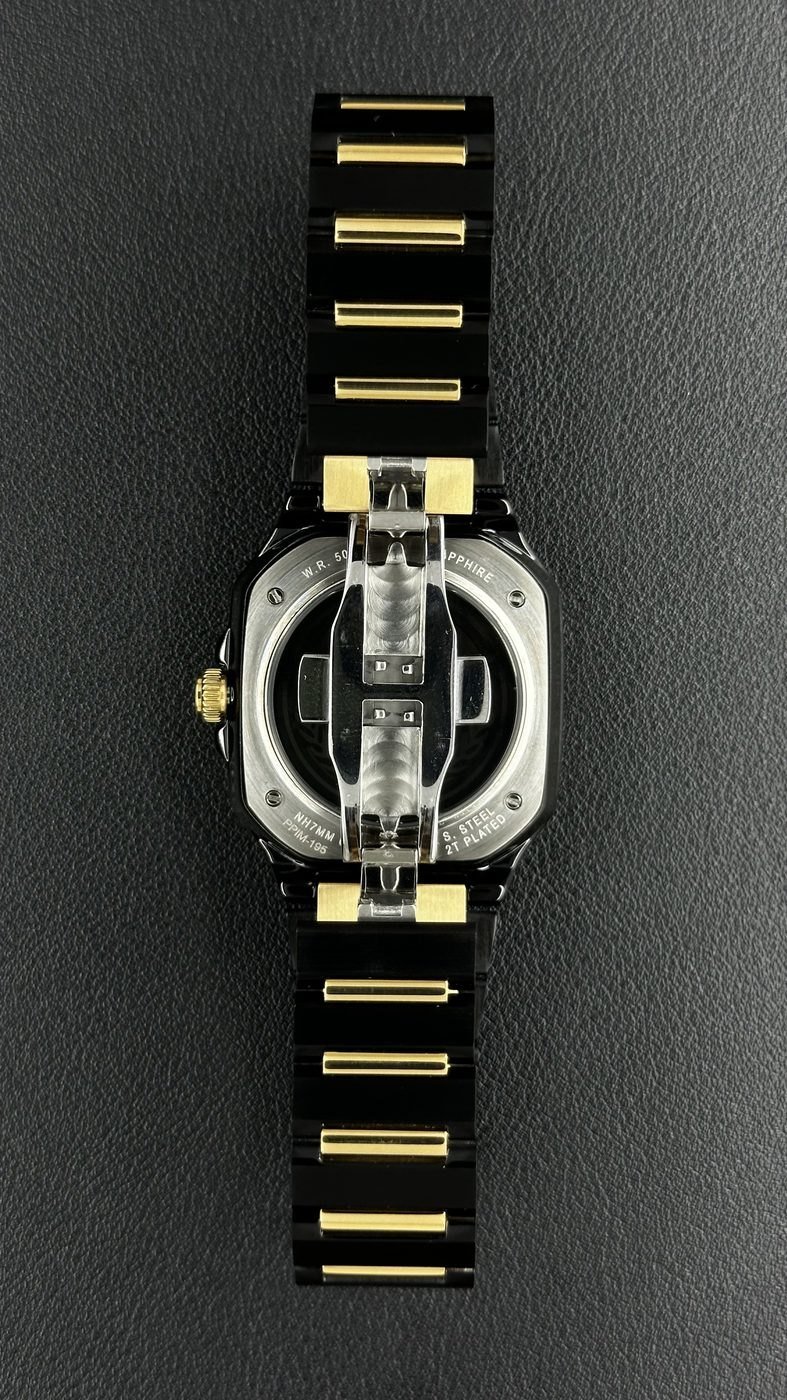 Orient Esqueleto Automático Preto e Dourado Quadrado