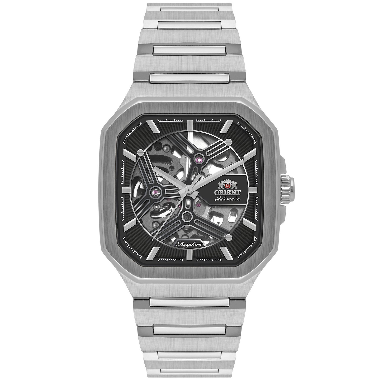 Orient Esqueleto Automático Prata/Preto Quadrado
