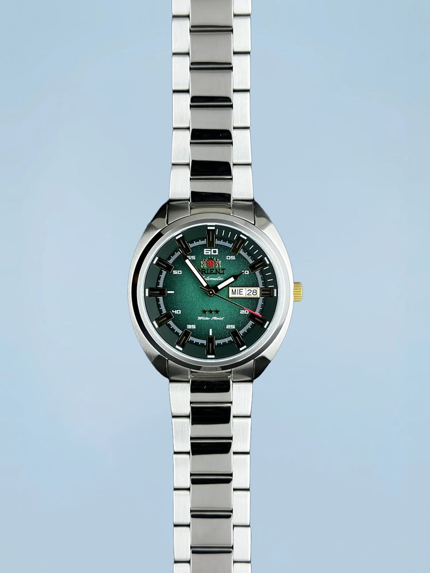 Orient 3 Estrelas Automático Verde e Dourado Calendário Duplo