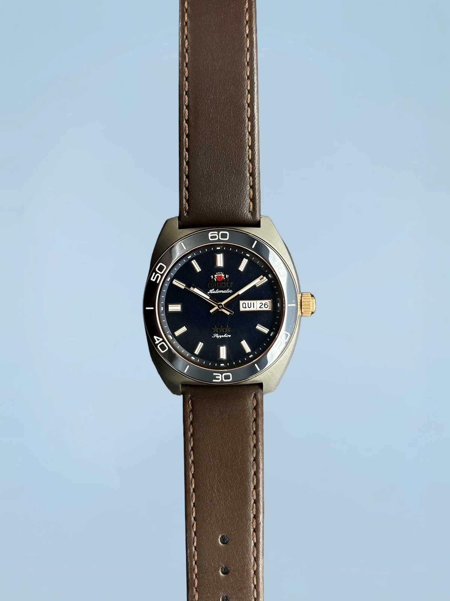 Orient Elegance 3 Estrelas Automático Azul Petróleo Couro