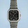 Orient Esqueleto Automático Prata/Preto Quadrado
