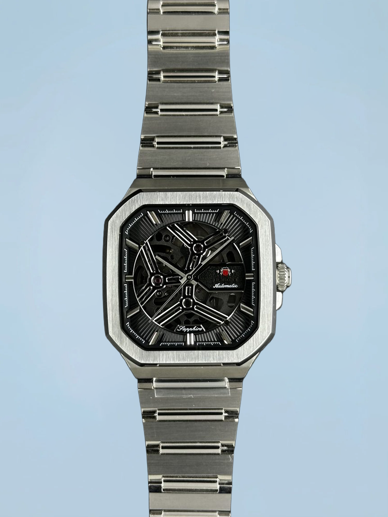 Orient Esqueleto Automático Prata/Preto Quadrado