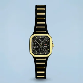 Relógio Orient Esqueleto Automático Preto e Dourado Quadrado