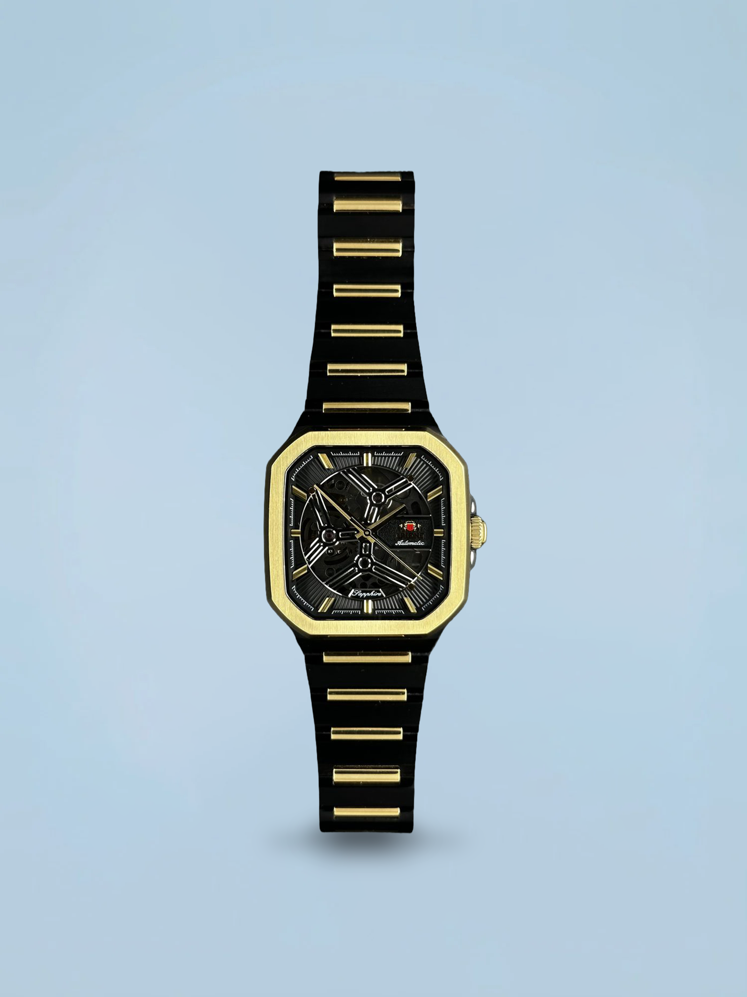 Orient Esqueleto Automático Preto e Dourado Quadrado