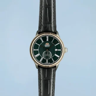 Relógio Orient Special Calibers Romano Automático Verde e Rosé Couro
