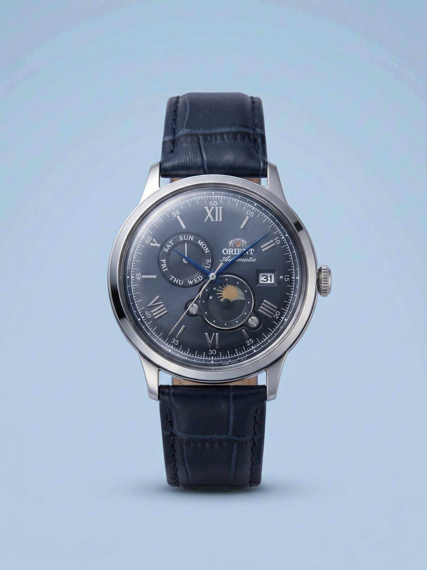 Orient Bambino Sun & Moon Automático Azul Couro