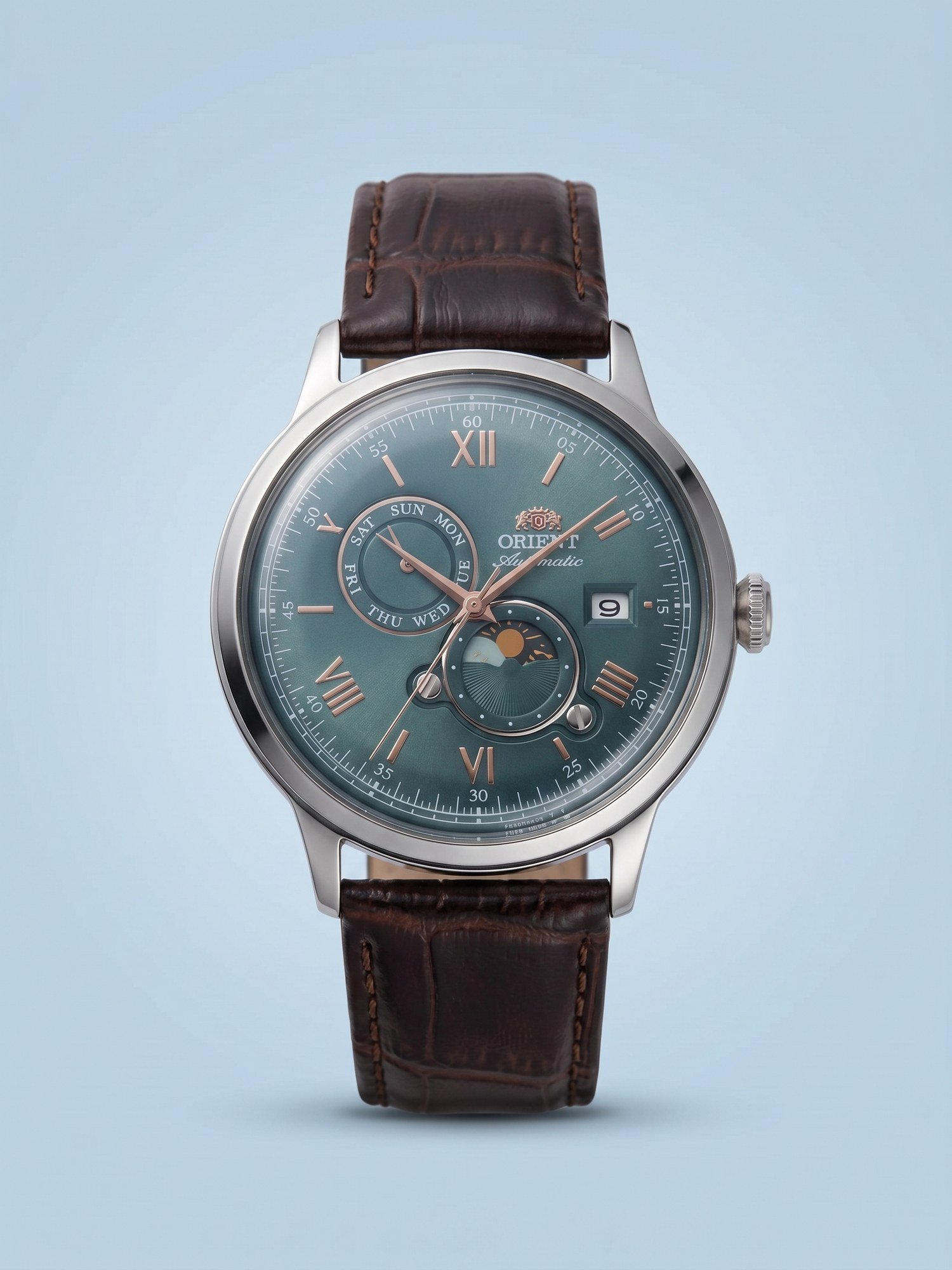 Orient Bambino Sun & Moon Automático Verde Couro