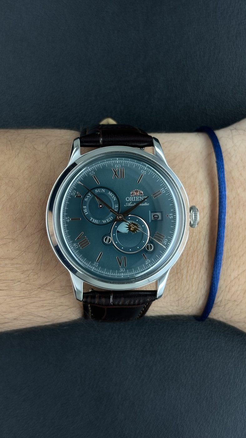 Orient Bambino Sun & Moon Automático Verde Couro
