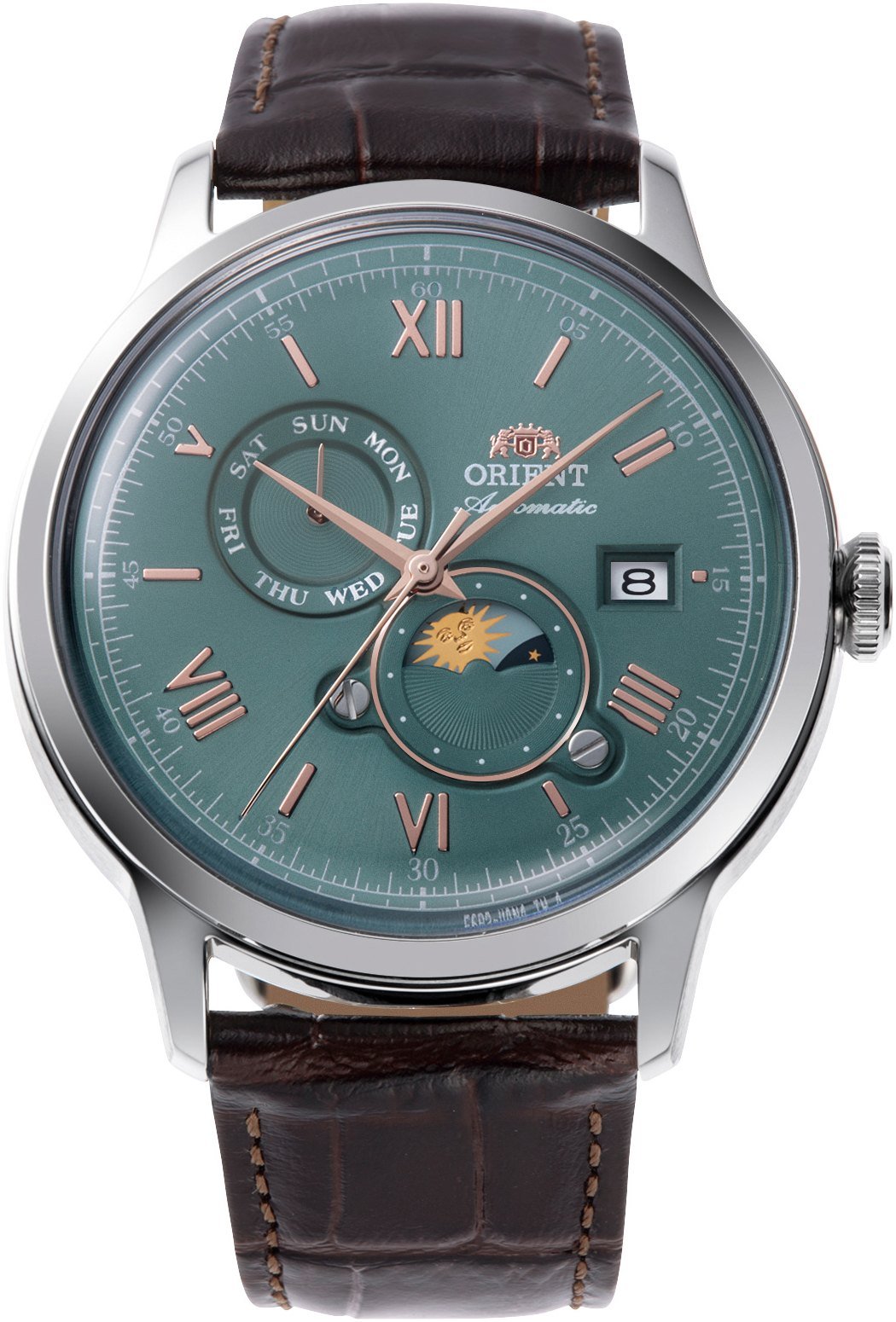 Orient Bambino Sun & Moon Automático Verde Couro