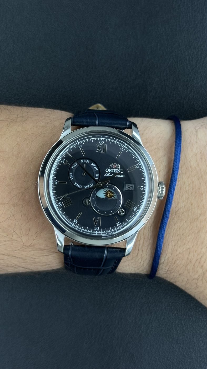 Orient Bambino Sun & Moon Automático Azul Couro