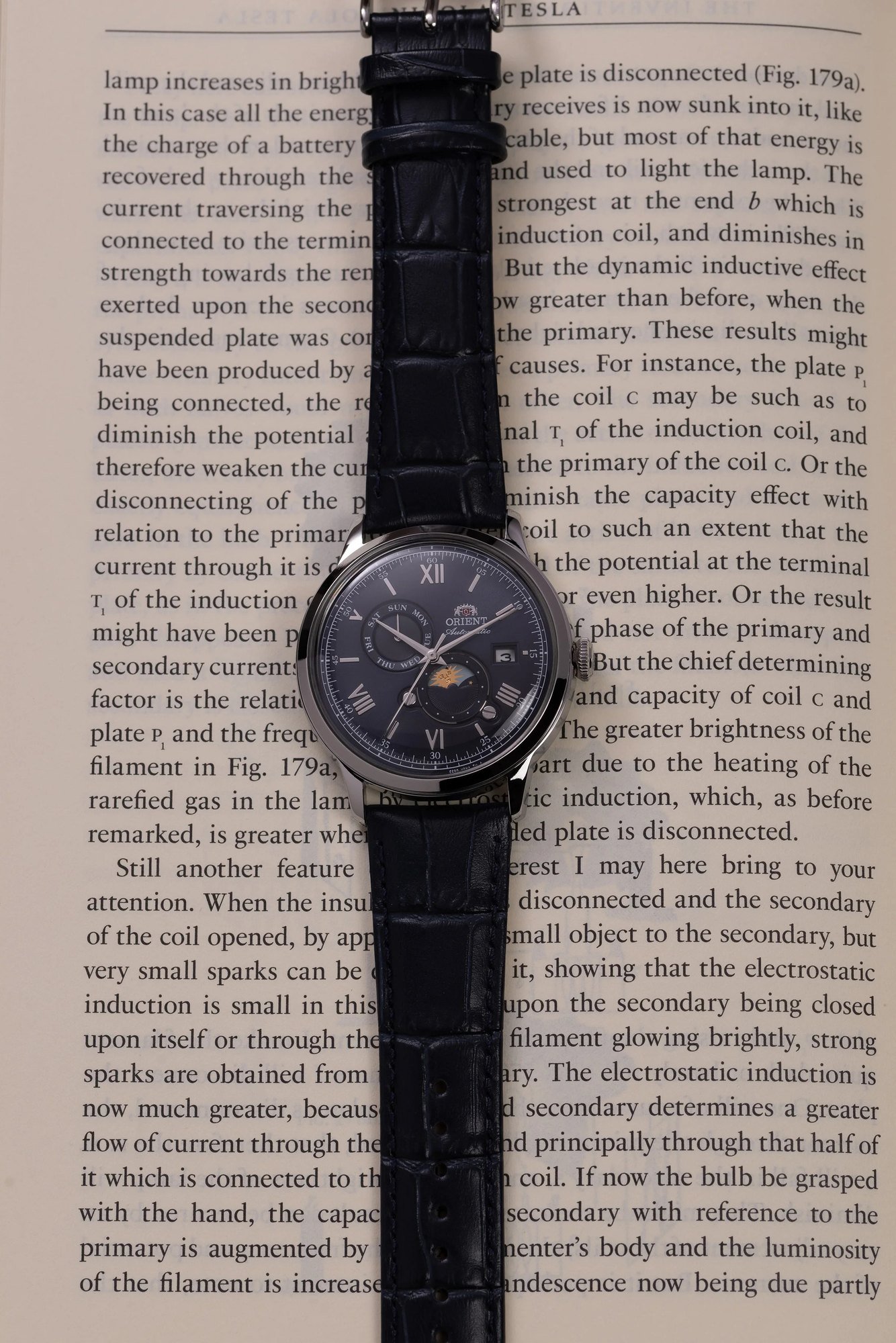 Orient Bambino Sun & Moon Automático Azul Couro
