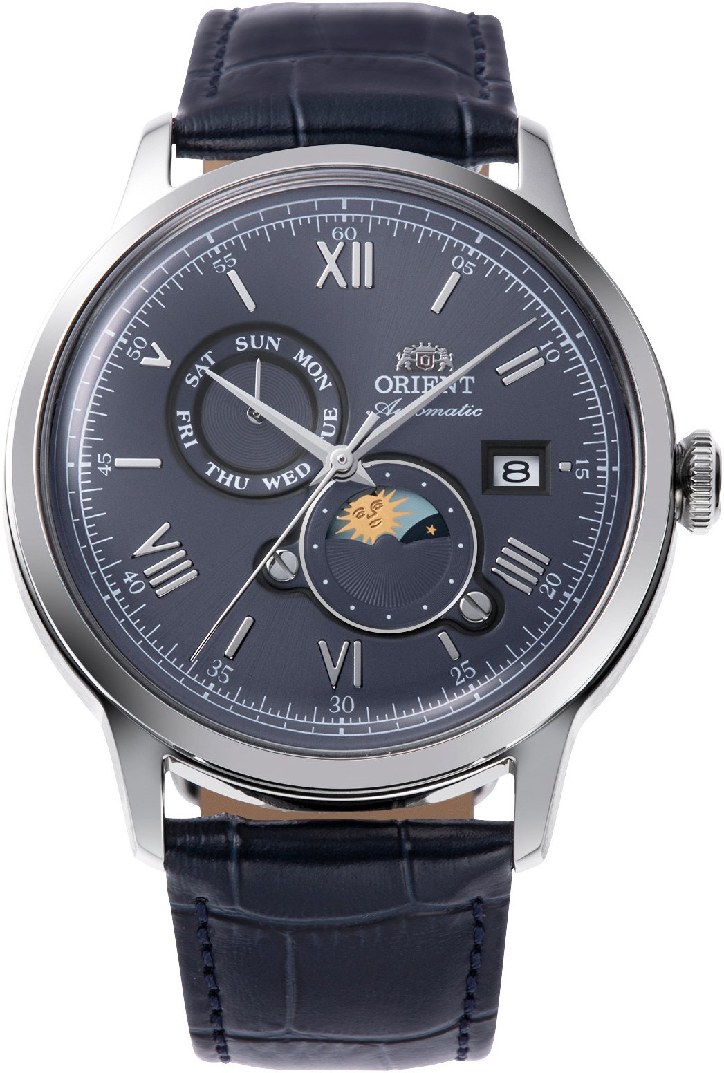 Orient Bambino Sun & Moon Automático Azul Couro