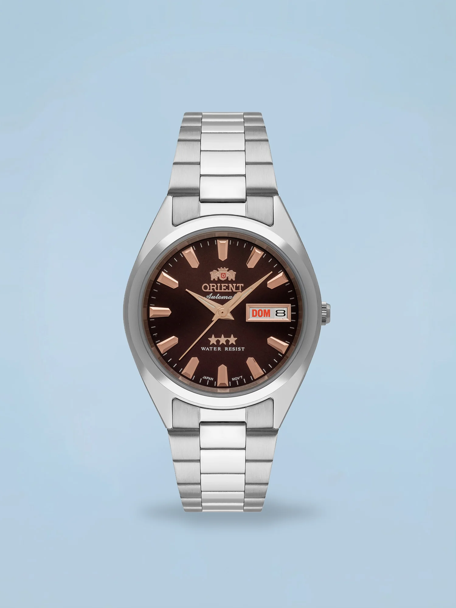 Orient 3 Estrelas Automático Marrom Calendário Duplo