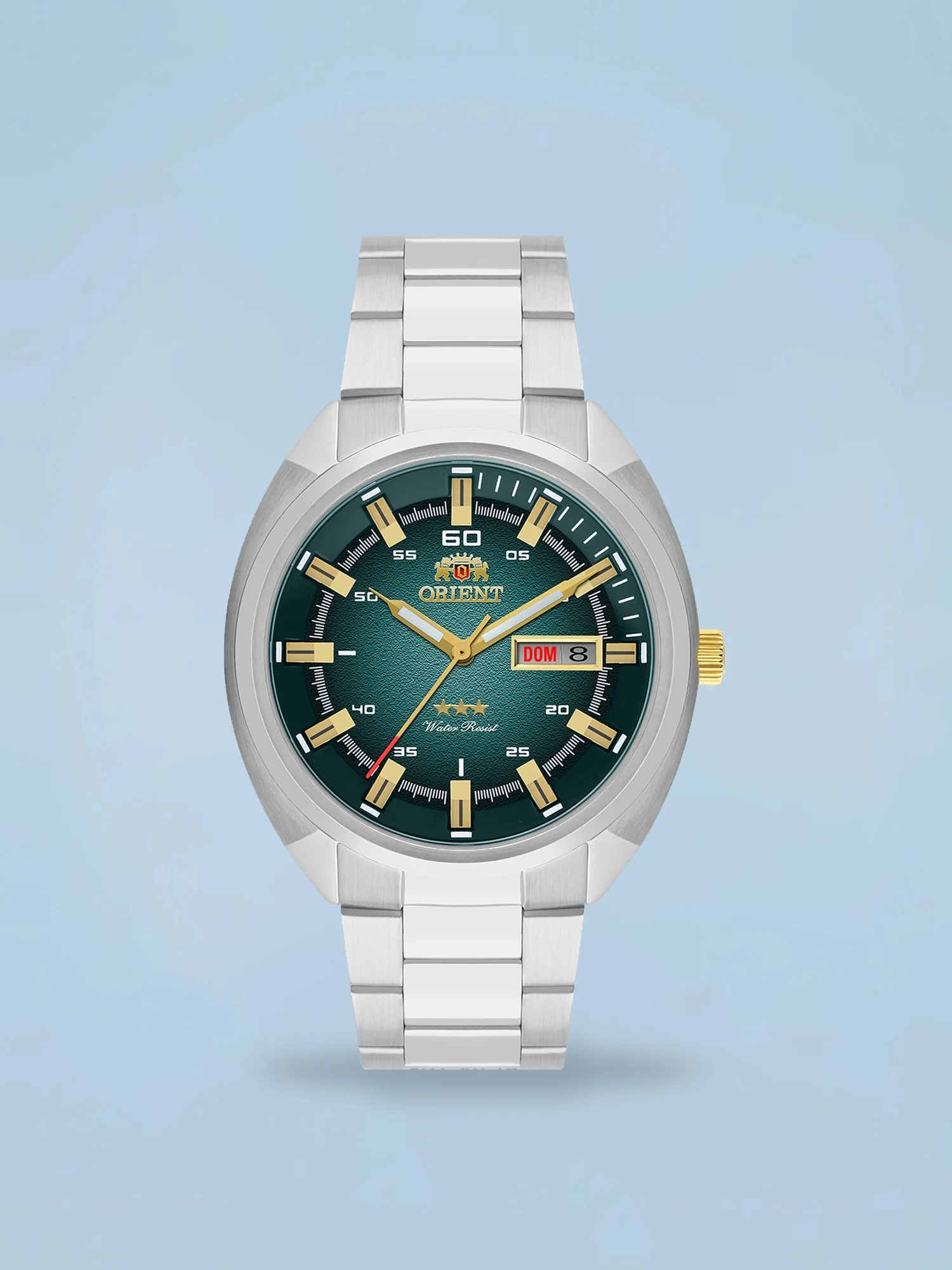 Orient 3 Estrelas Automático Verde e Dourado Calendário Duplo