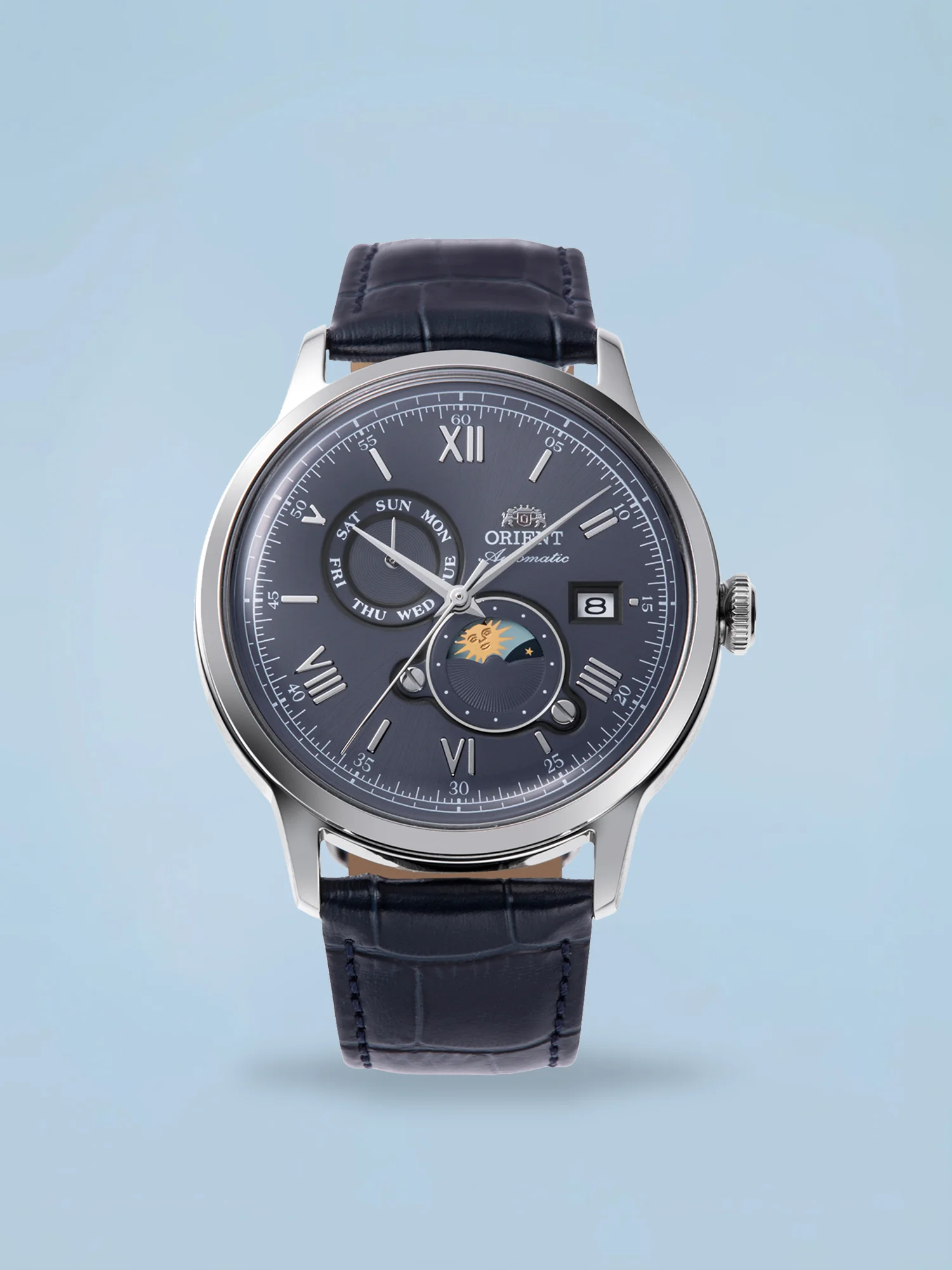 Orient Bambino Sun & Moon Automático Azul Couro