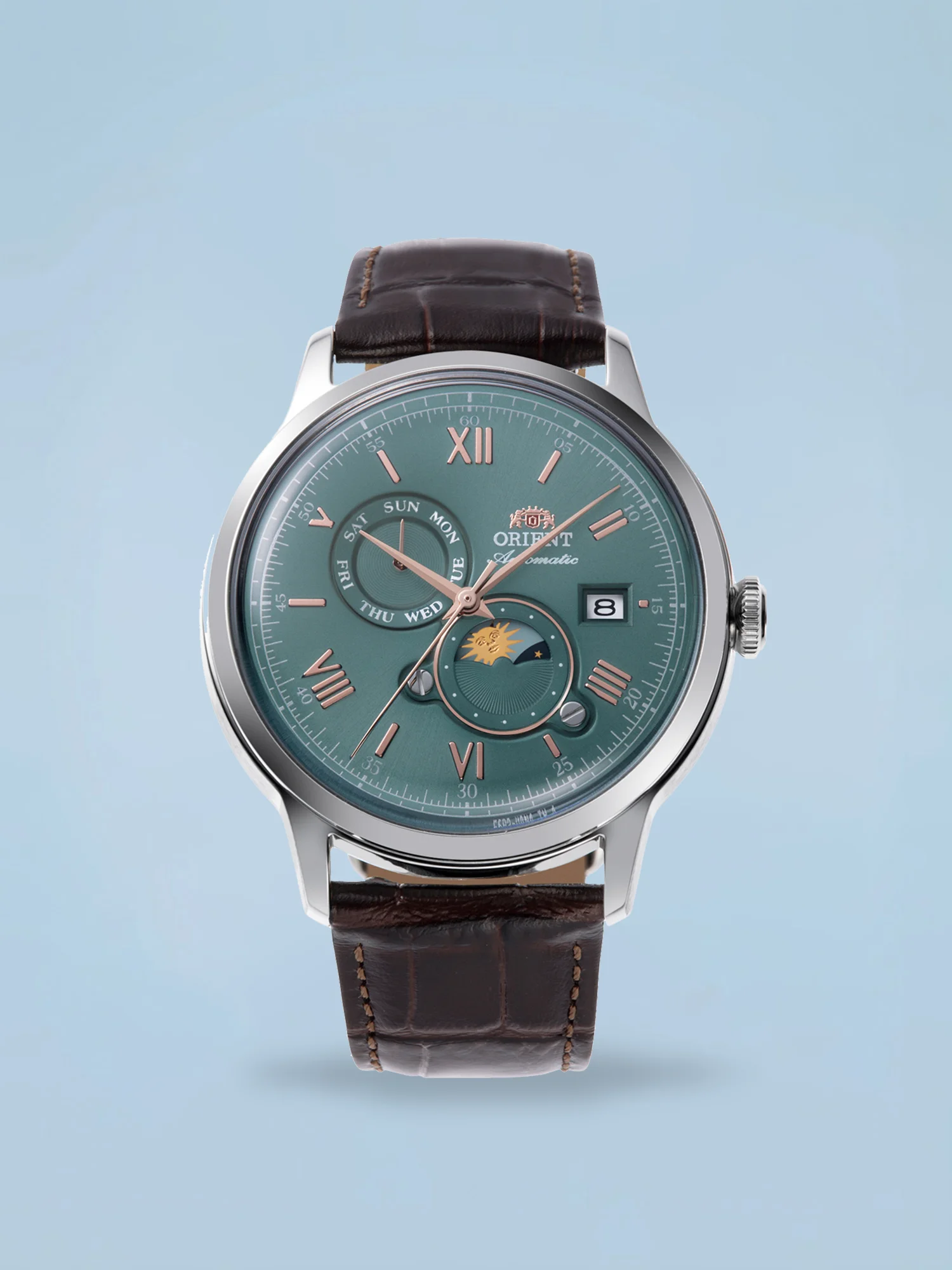 Orient Bambino Sun & Moon Automático Verde Couro
