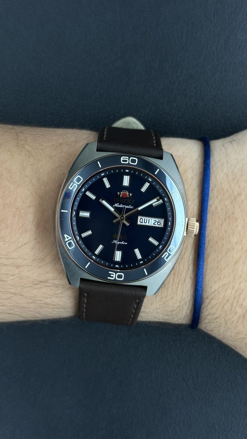 Orient Elegance 3 Estrelas Automático Azul Petróleo Couro