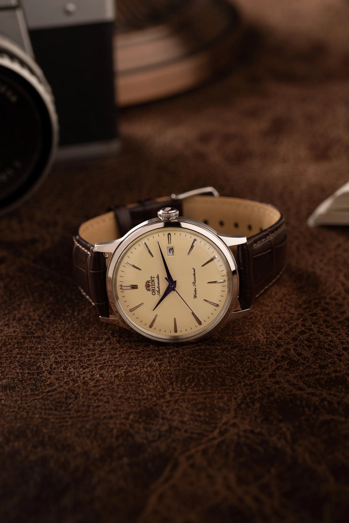 Orient Bambino V7 Automático Bege Couro