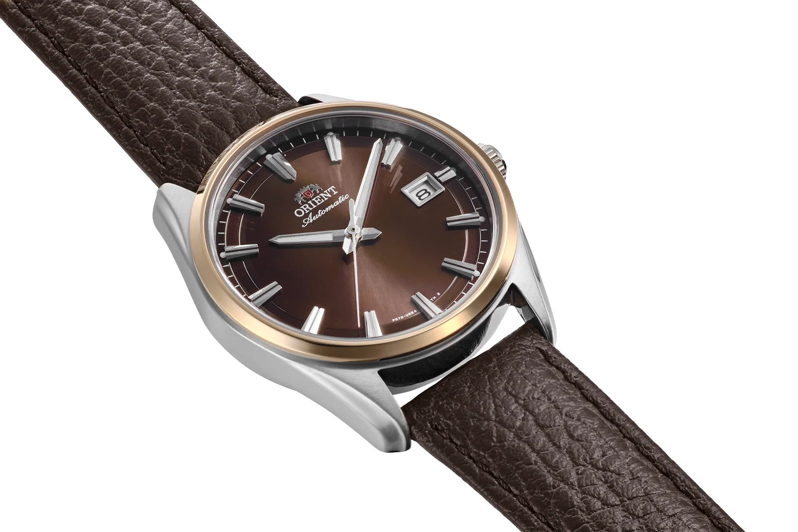 Orient Stretto Date Automático Marrom e Rosé Gold Couro