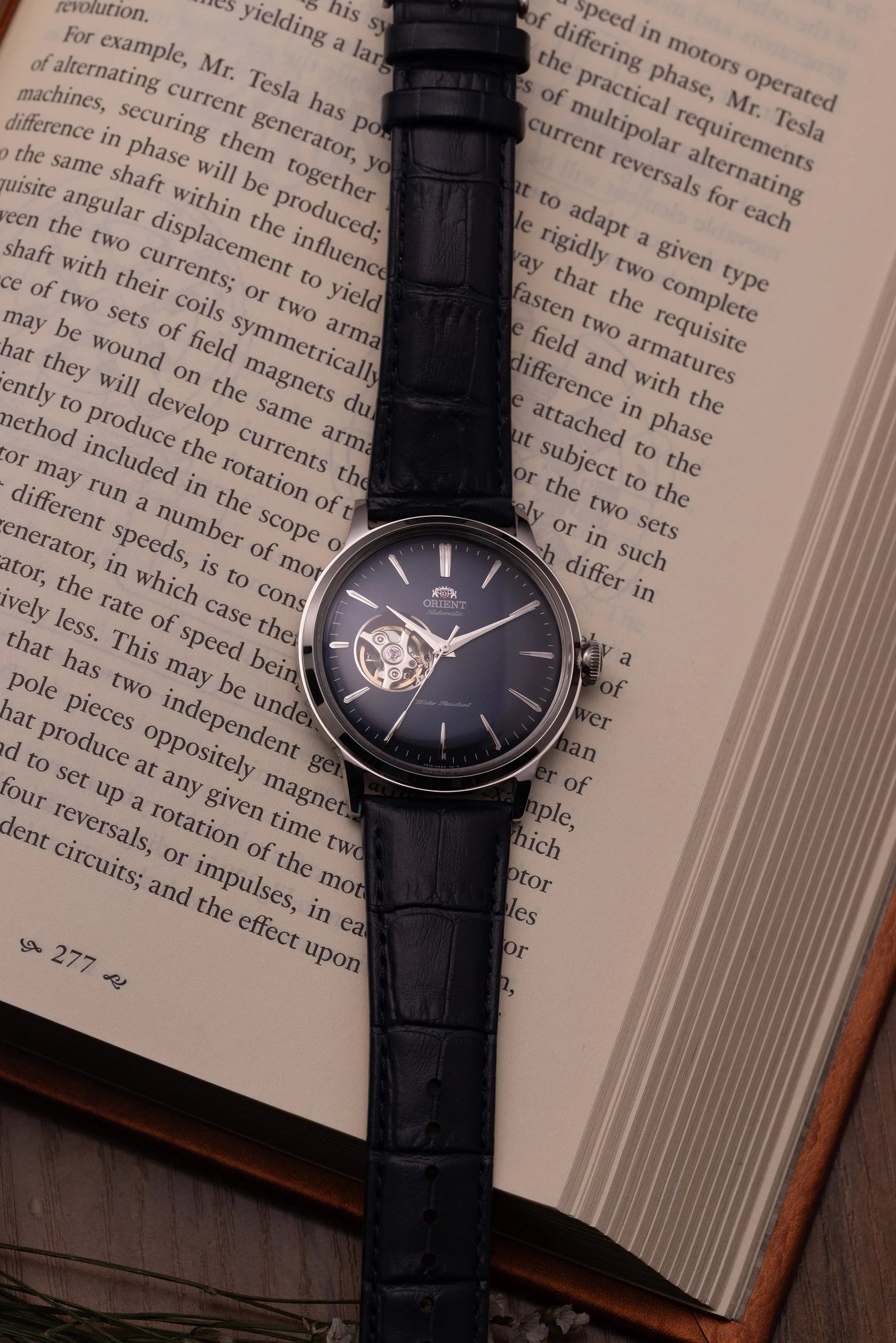 Orient Bambino Open Heart Automático Azul Couro