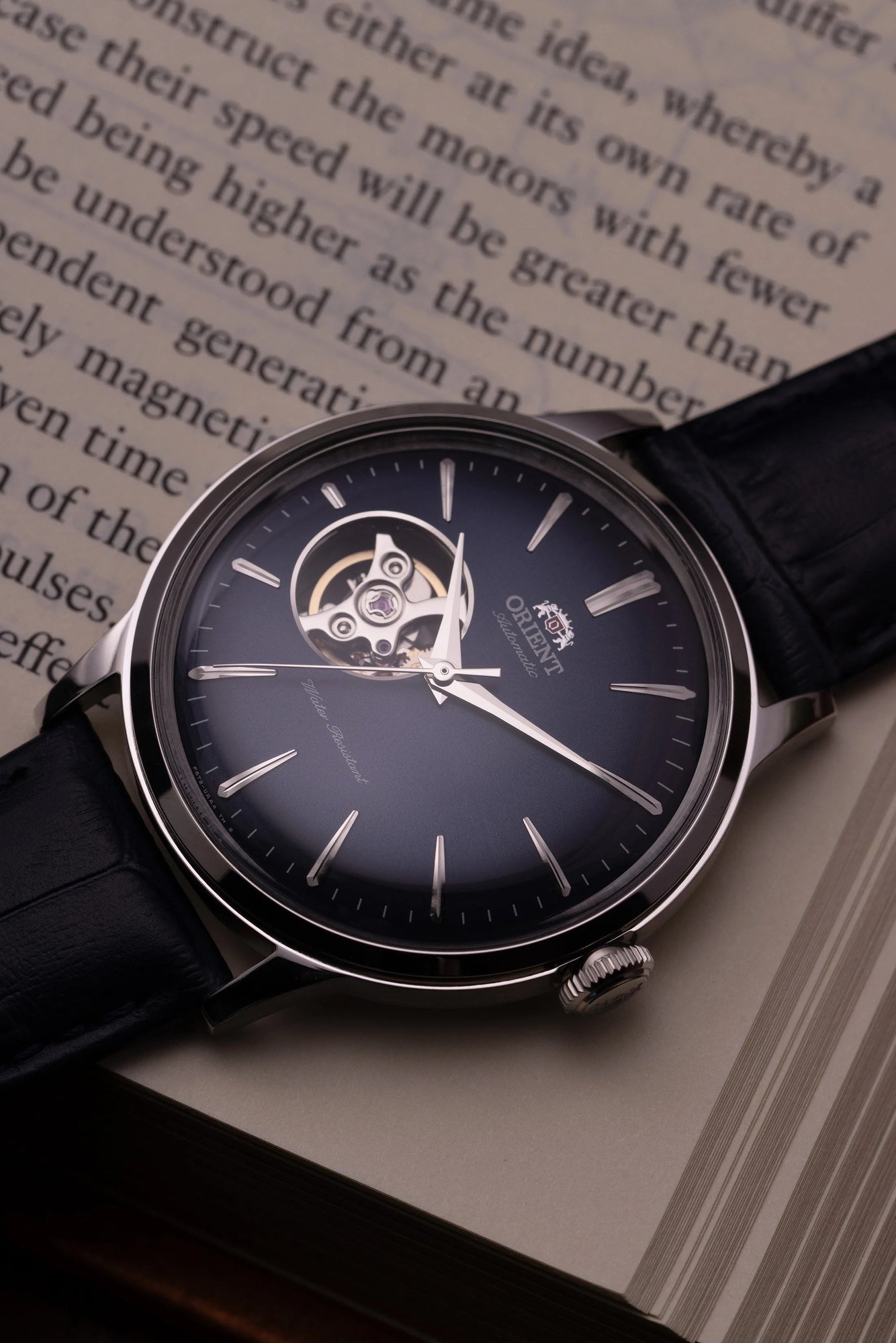 Orient Bambino Open Heart Automático Azul Couro