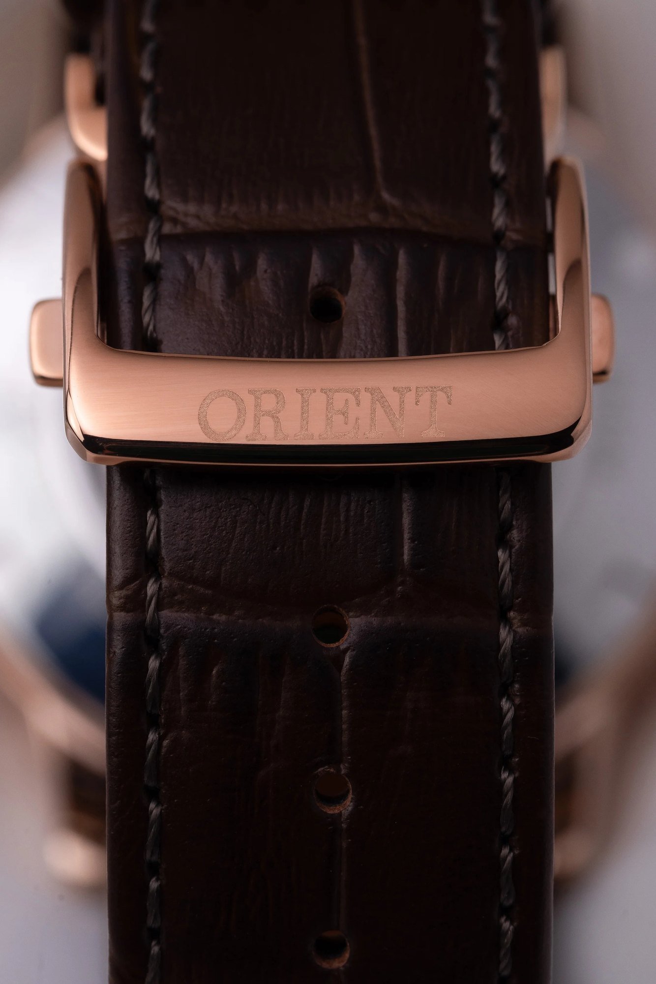 Orient Bambino Sun & Moon V3 Bege Rosé Gold Couro