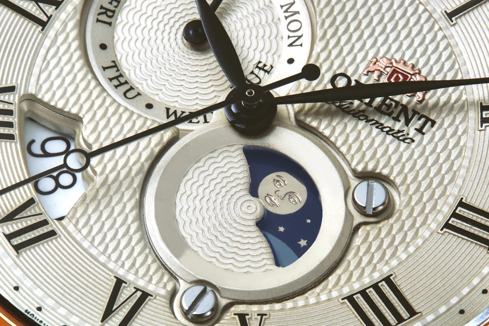Orient Bambino Sun & Moon V3 Bege Rosé Gold Couro