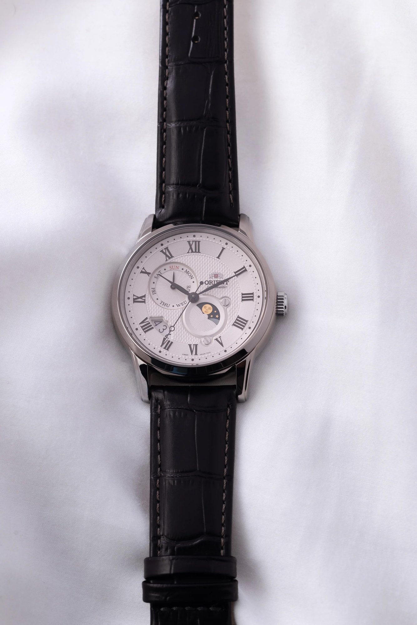 Orient Bambino Sun & Moon V3 Automático Branco Couro
