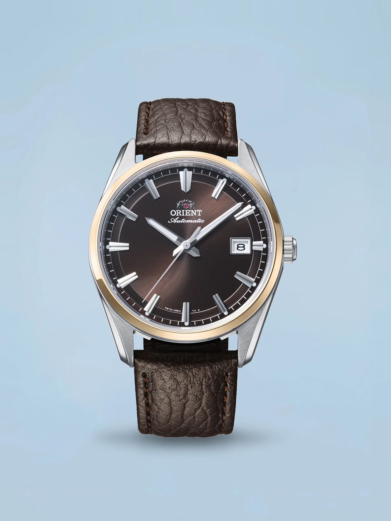 Orient Stretto Date Automático Marrom e Rosé Gold Couro