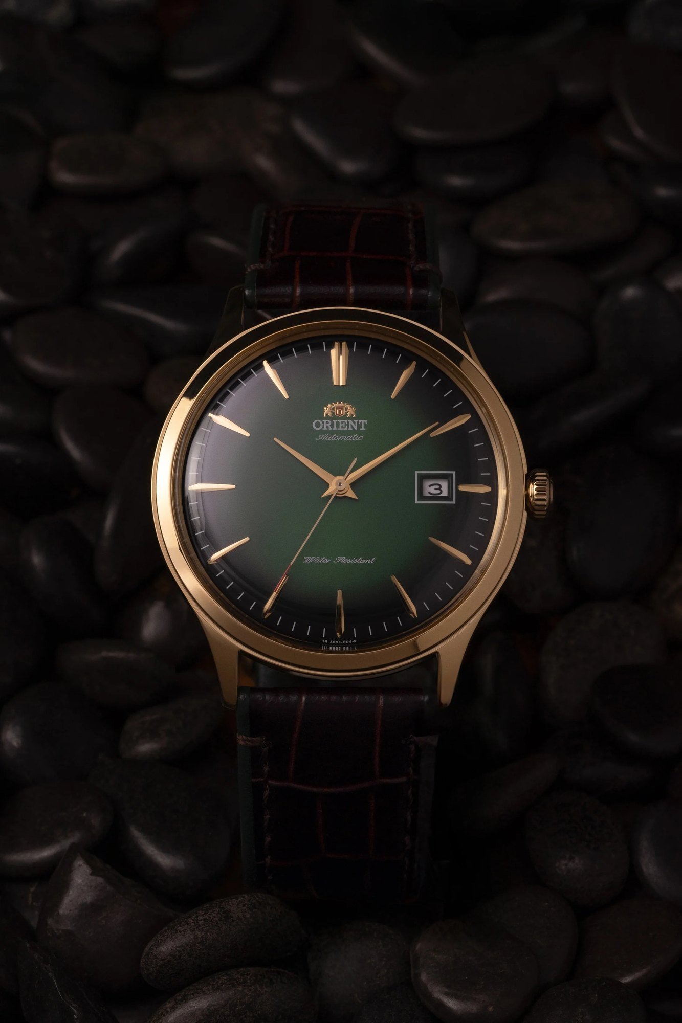 Orient Bambino V4 Automático Verde e Dourado Couro